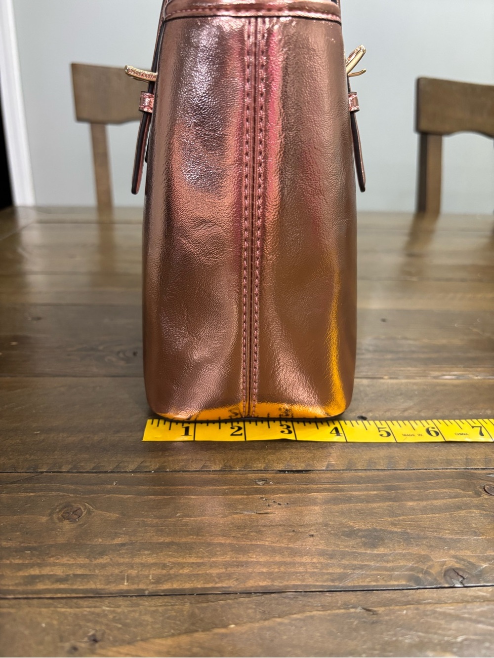 Michael Kors Jet Set Travel Extra-Small Rose Gold Metallic Zip-Top Tote - Picture 9 of 10